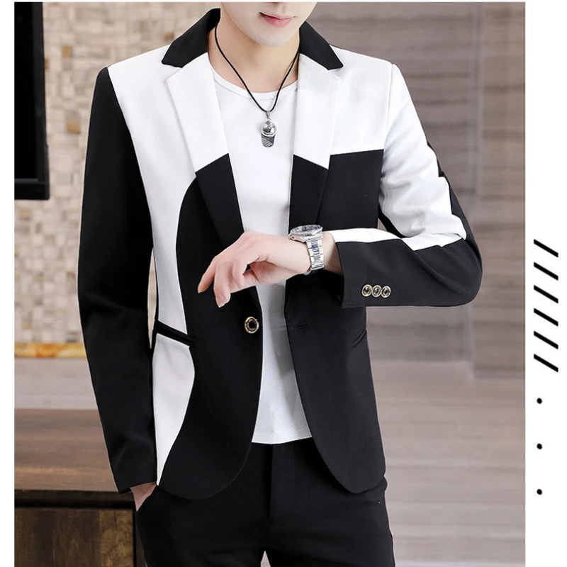 Fashion Splicing Men Blazers Slim Fit Business Casual Suit Jacket Handsome Wedding Groom Social Dress Coat Costume Homme men suit jacket