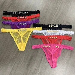 Custom Name Crystal Letter Sexy Lace Bikini Panties Waist Chain Personalized Thongs Underwear Valentine's Day Women Gift