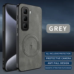 Luxury Leather Skin Magnetic Protective Phone Case - Compatible with Infinix Note Series for Infinix Hot 60 Pro (Gray)
