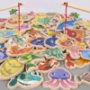 Funny Fine Motor Skill Fish Cognition Puzzle Toy Wooden Montessori Catching Toys Colorful Wooden Magnetic Fishing Game 6