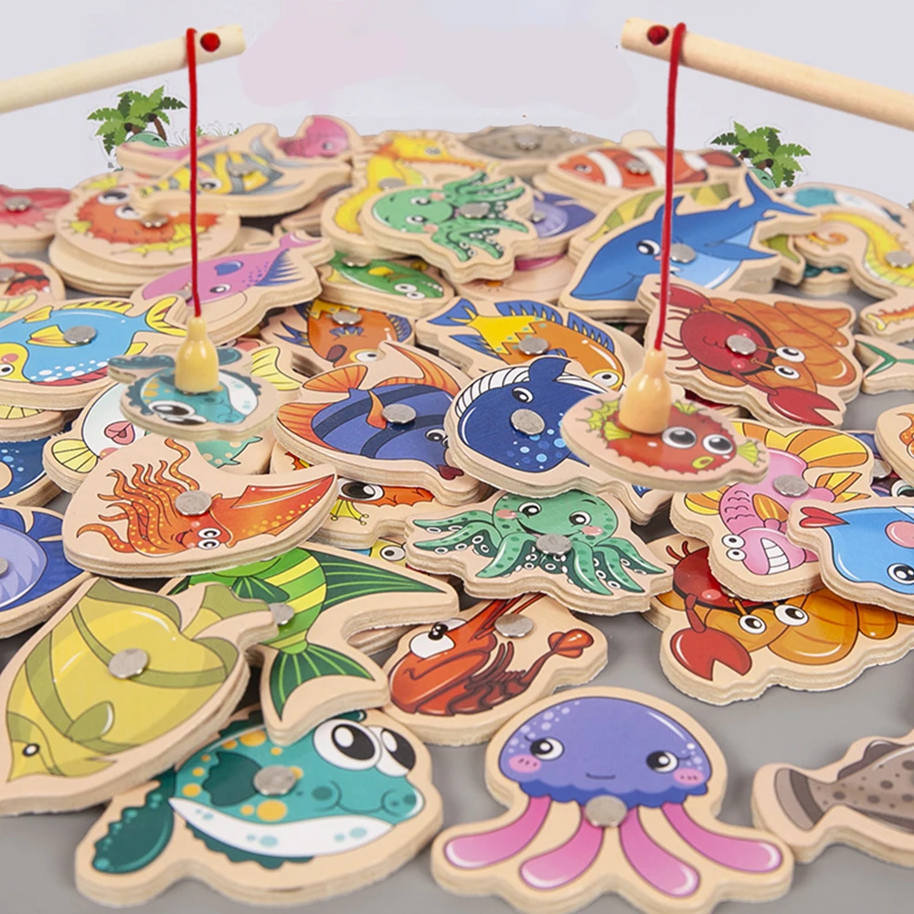 Kid Magnetic Fishing Toy Wooden Fishing Toy Montessori Cognitive Games for Children Fine Motor Skills Early Educational Learning 4