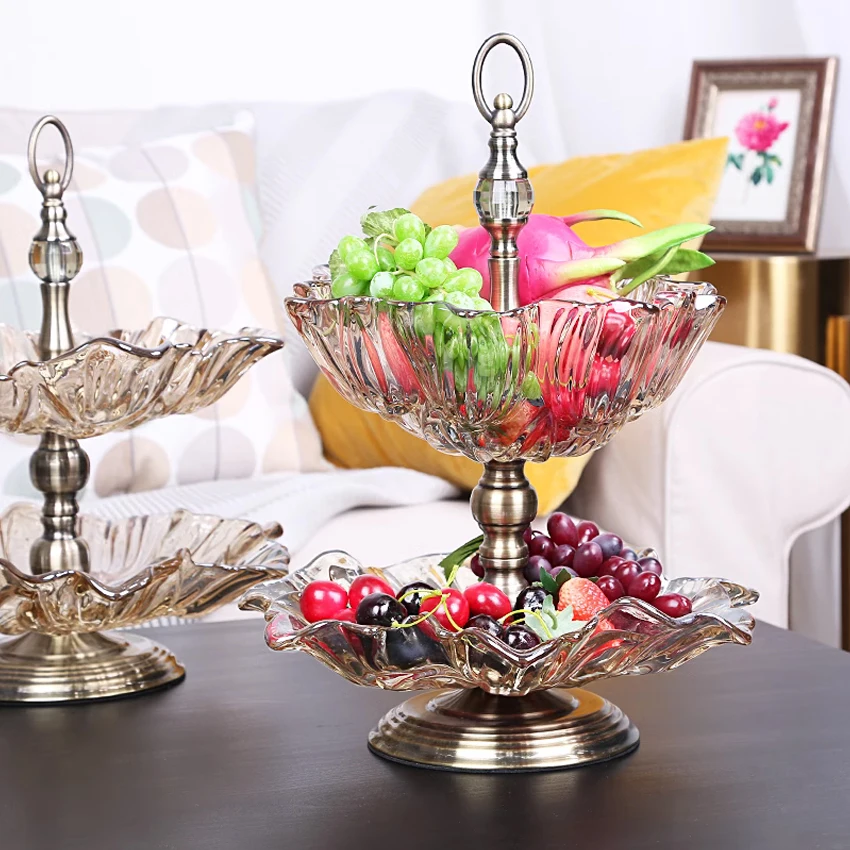 

Европейский Высококачественный золотой стеклянный поднос для фруктов, поднос для конфет, десерт, конфет, поднос для конфет