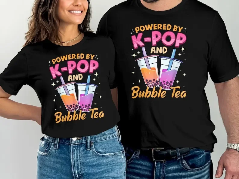 Kawaii Bubble Tea Boba K-Pop Music Cotton T Shirt Lover Coreano Milk Matcha Anime T-Shirt Tee Top Donna Uomo Ragazze Tee K Pop