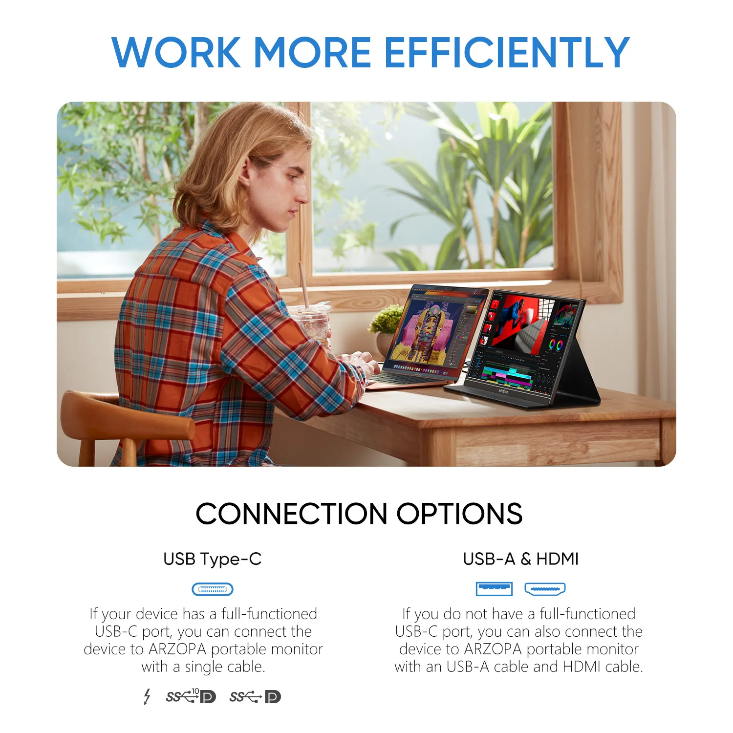 ARZOPA  1080P Portable Monitor 15.6 inch Monitors for Laptop MAC Switch Xbox Phone ps4 PC USB C HDMI-Compatible Computer Display 5