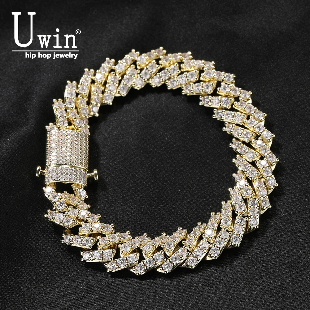 

Uwin 12MM Cuban Link Bracelet 2 Rows Prong Iced Out Micropave Bangle Cubic Zirconia Cz For Women Jewelry