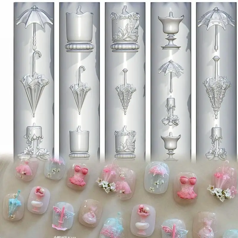 3D 나비 꽃 실리콘 네일 몰드 달콤한 리본 비즈 체인 투명 네일 템플릿 DIY 네일 아트 장식 매니큐어 디자인 도구