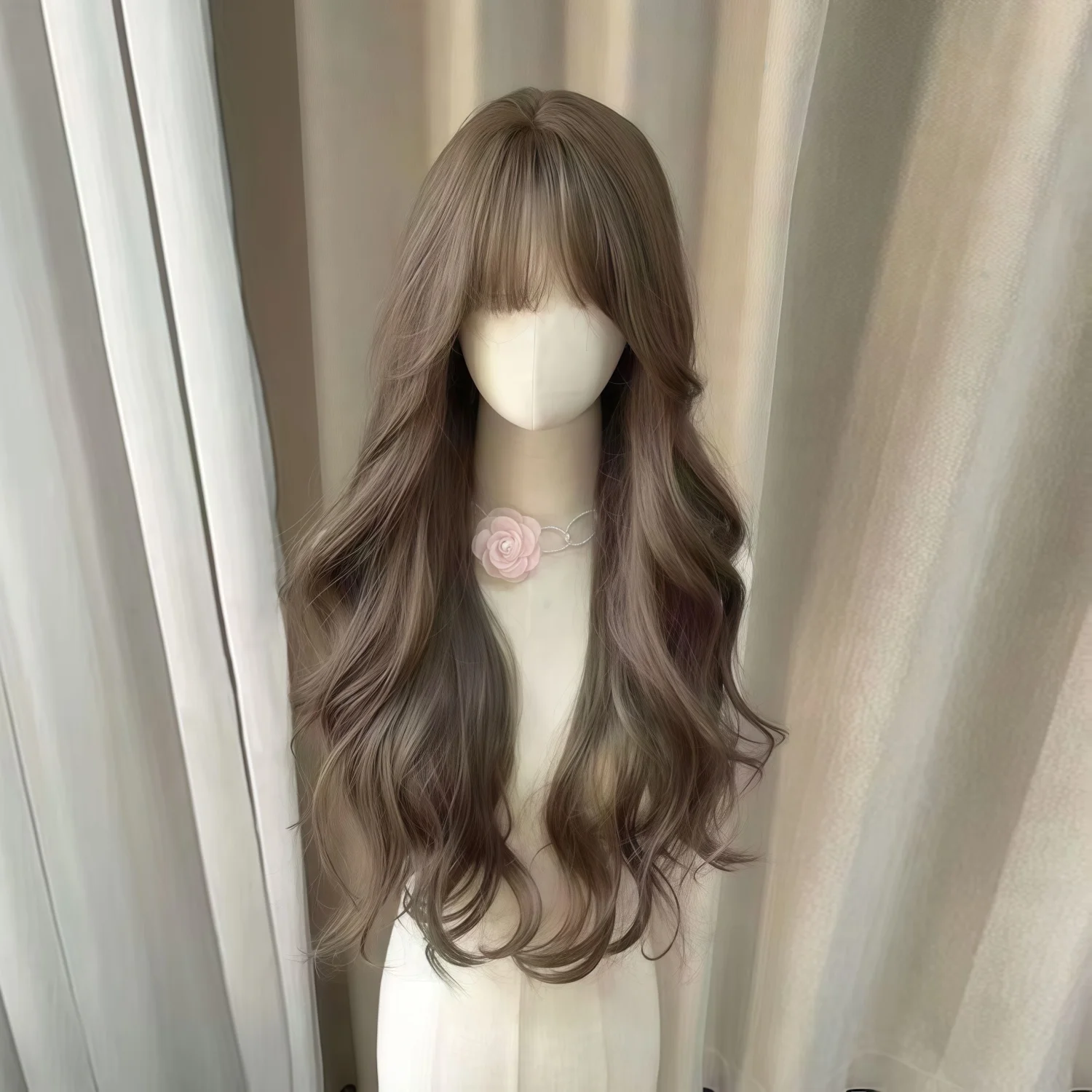 Synthetic Heat-Resistant Wig, Black-Brown Curly Hair with Bang Suitable for Daily Wear, Birthdays, Heat-Resistant Fiber - 6