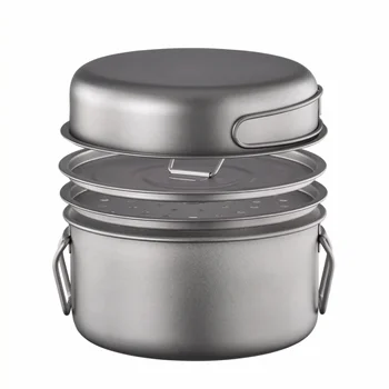 Titanium Camping Cookware Pot with Lid Multifunctional Frying Pan Steamer Soup Pot for Outdoor Cooking Hiking Picnic 1