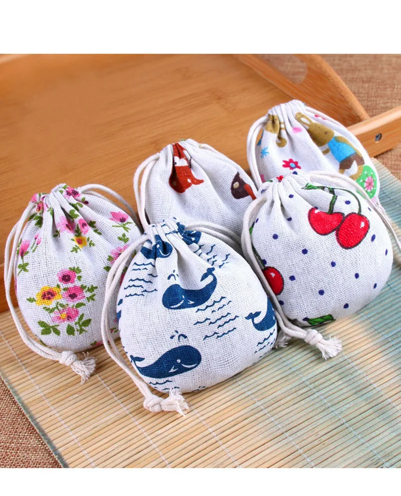 50pcs/lot 11x11cm Cotton Linen Drawstring Bags Christmas Gift Candy Tea Jewelry Storage Pouch Half Round Bag Cosmetic Coins Bags