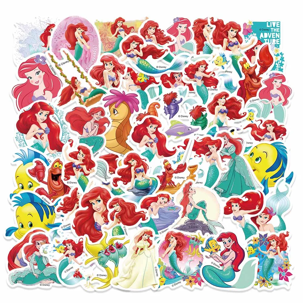 

50pcs Disney Cartoon Mermaid Stickers Movie Anime Decal Phone Skateboard Guitar Laptop Cute Kawaii Sticker Pack Kids Girl Toy