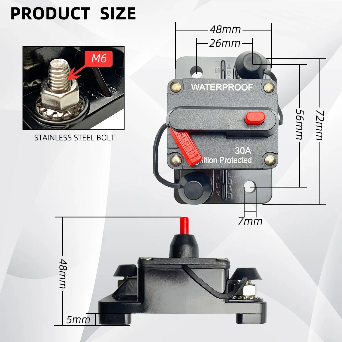 Circuit Breaker Resettable Fuse Circuit Breaker Fuse 20A to 300A Manual Reset Inline Fuse Inverter Waterproof Auto Car Yacht AV Aduio Video System IP6 12V 48VDC