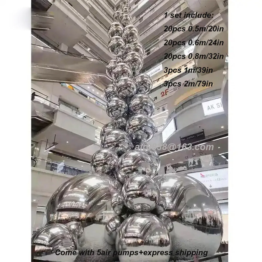 1 Set Silver Inflatable Mirror Ball Giant Hanging Disco Mirror Sphere Gold Iridescent Reuseable Metallic Balloons For Decoration 6