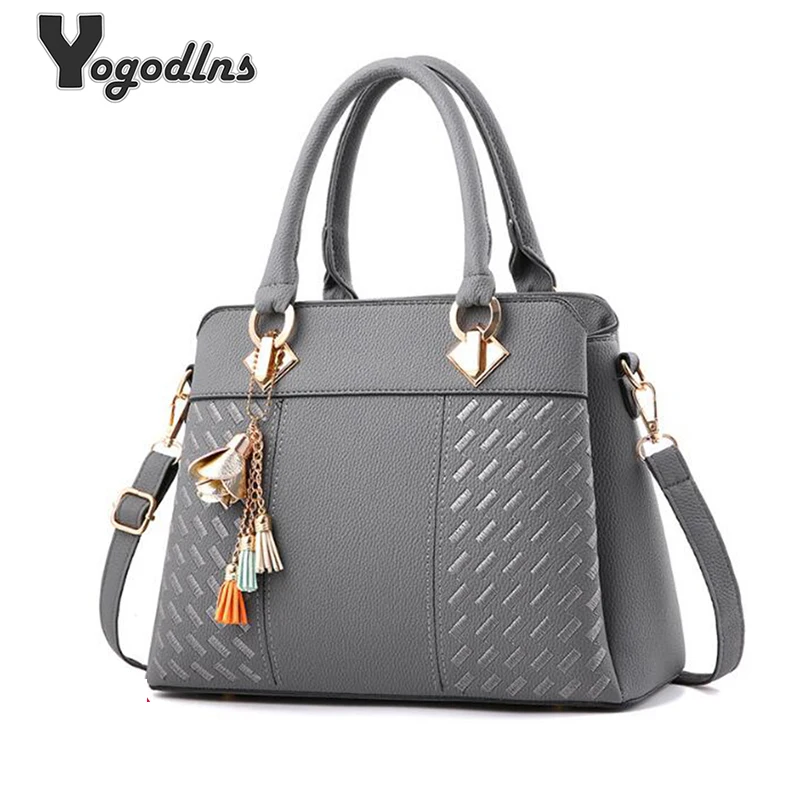 Fashion Women Handbags Tassel PU Leather Totes Top-handle Embroidery Crossbody Shoulder Bag Lady Simple Style Hand Bags_voghion.com