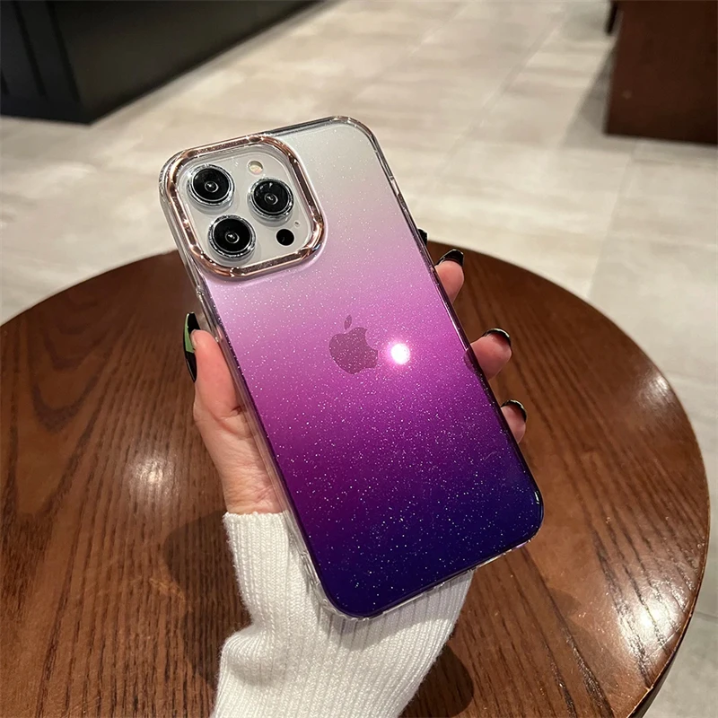 Luxury Gradient Glitter Bing Purple Phone Case - Transparent Shockproof Cover