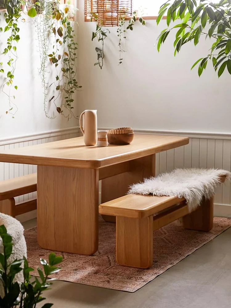 

Обеденный ретро стол из массива дерева в скандинавском стиле, белый прямоугольный Рабочий стол из вощеной древесины, офисный стол, домашний большой стол, ins