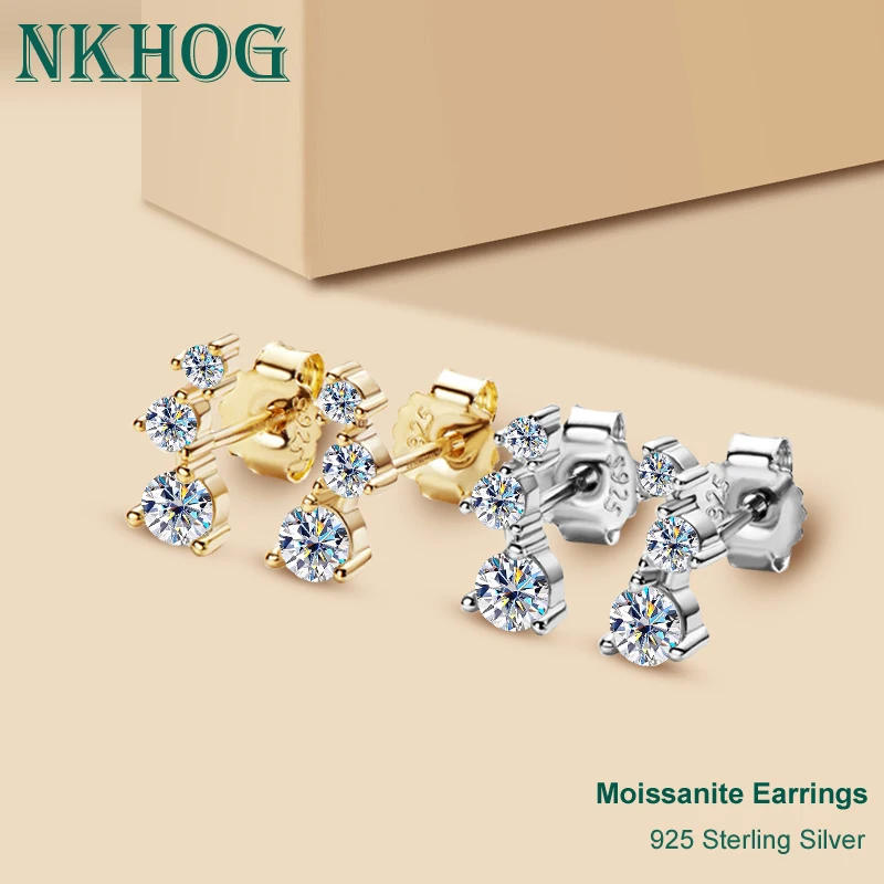 

NKHOG Smile Moissanite Stud Earrings For Women 925 Sterling Silver Jewelry Gift Sparking D Color VVS Lab Diamond Ear Accessories