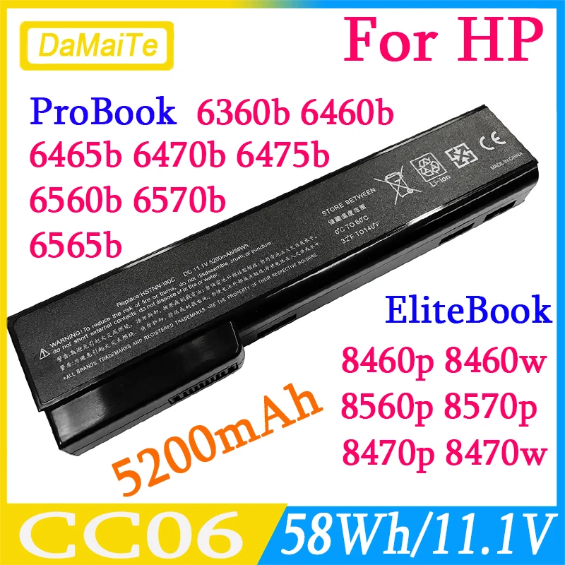 Bateria para hp Probook 6360b 6460b 6465b 6470b 6475b 6560b 6570b 6565b 8460p 8470p Hstnn-db2f Laptop Hstnn-db2f Cc06 Cc06xl