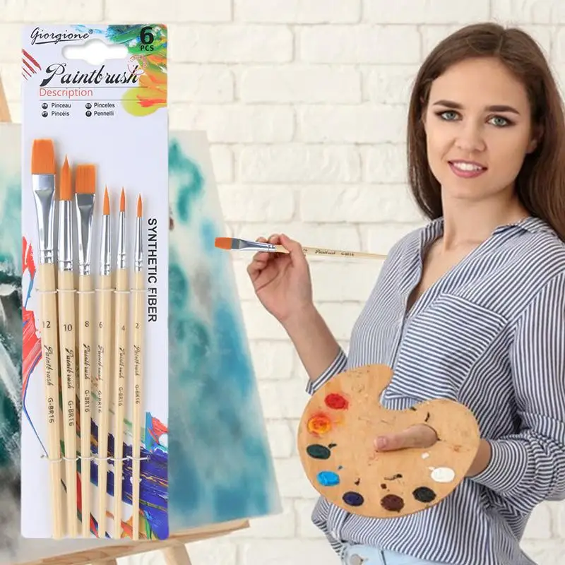 Paint Brushes For Acrylic Painting 6PCS Multi-Shaped Nylon Paint Brushes Pastel Painting Brushes Kit For Acrylic Oil Watercolor 3