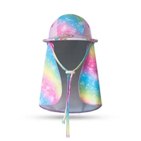 Children Sun Hat Kids Beach Cap Neck Cover Summer Boy Girl Outdoor Unicorn Rainbow Sunscreen UV Protection Swim Flap Hats UPF50 2