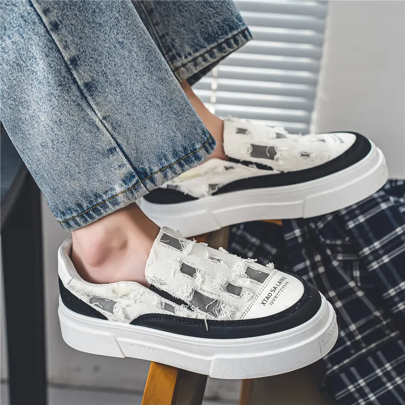 Fashion Design Men's Canvas Sneakers Summer Breathable Platform Mens Loafers Trend Comfortable Flat Slip-on Casual Shoes For Men