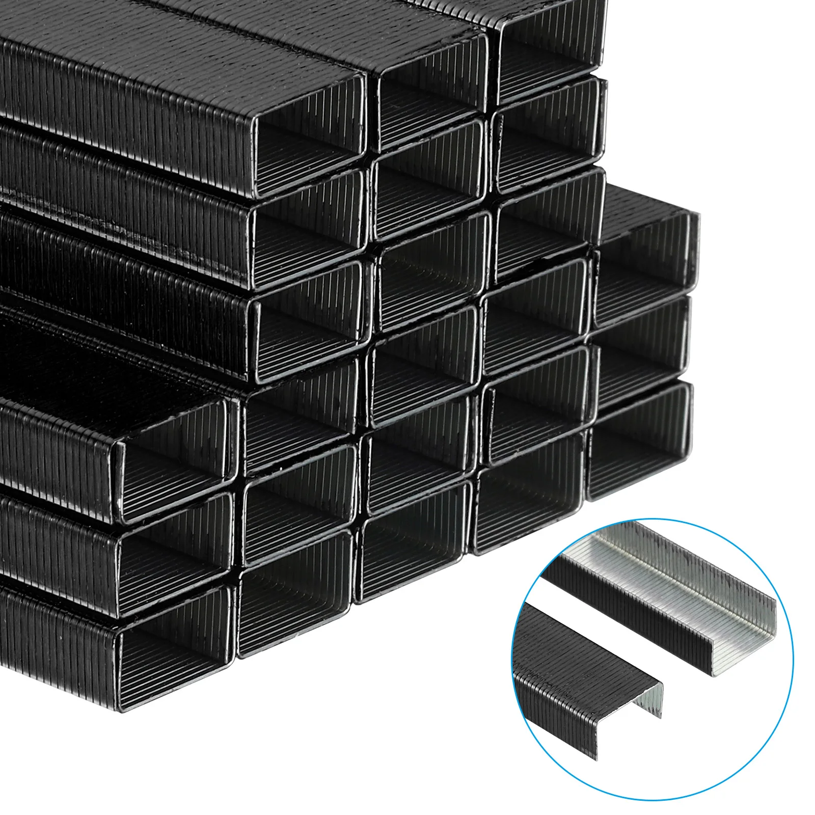 6000Pcs/6Pack Black Metal Staples #10 Office Stationery 3/16 Inch Length Jam Free