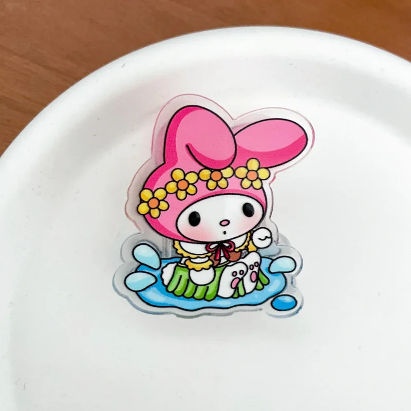 10pcs Kawaii Kitty Kuromi 멜로디 아크릴 롱 테일 오픈 클립 학생 시험지 정보 주최자 사무실 문구 선물