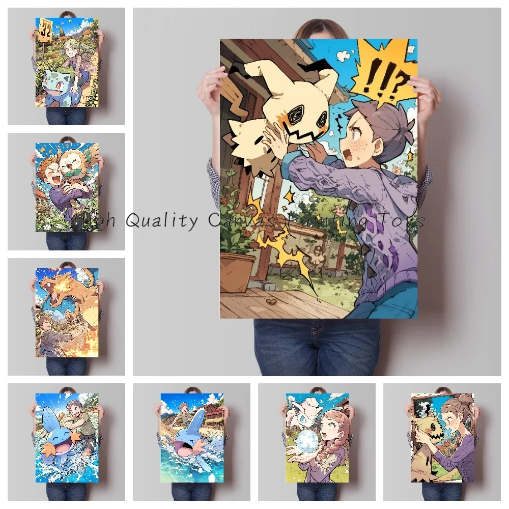 

Pokemon Decorative Painting Pikachu Charizard Ash Ketchum Figure Japanese Anime Hanging Picture Living Room Bedside Mural Gift