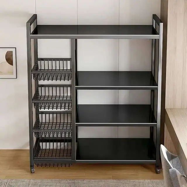 ตู้ครัวที่ทันสมัยเรียบง่ายพร้อมประตูตู้เก็บผักตู้เก็บของอเนกประสงค์ตู้เก็บของหลายชั้น 3