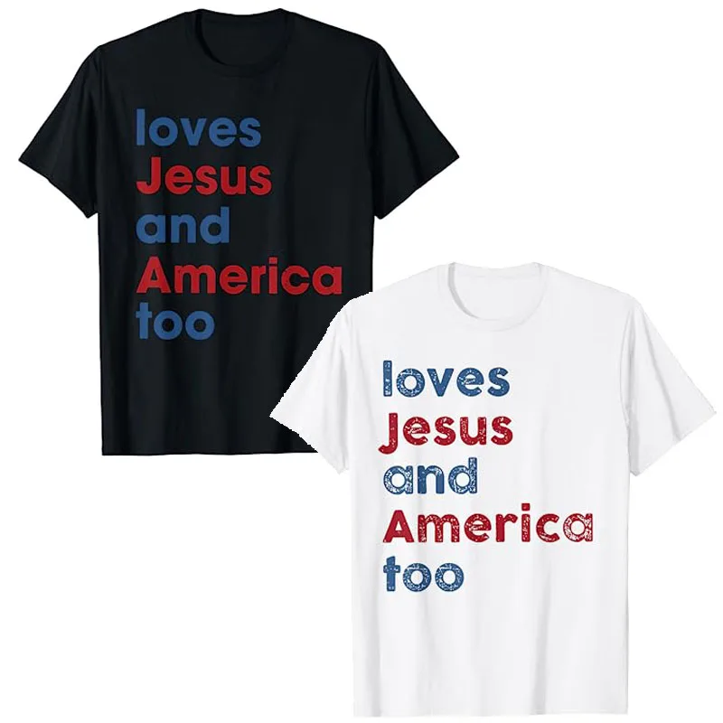 Retro Loves Jesus And America Too God Christian 4Th Of July T-Shirt Independence Day American Usa Proud Tee Tops Detti Outfits