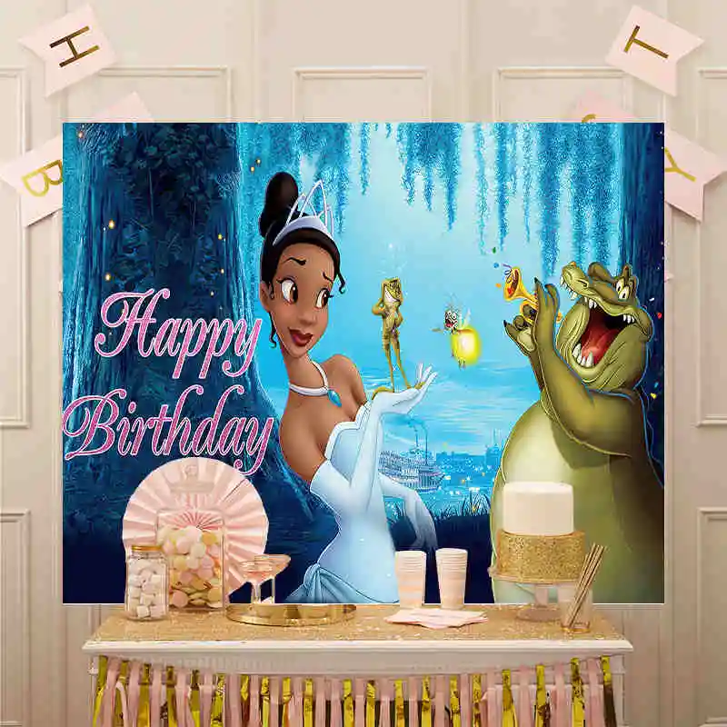 Princess And The Frog Fondale Tiana Party Photography Background Baby Shower Girl Birthday Party Cake Table Banner Decoration