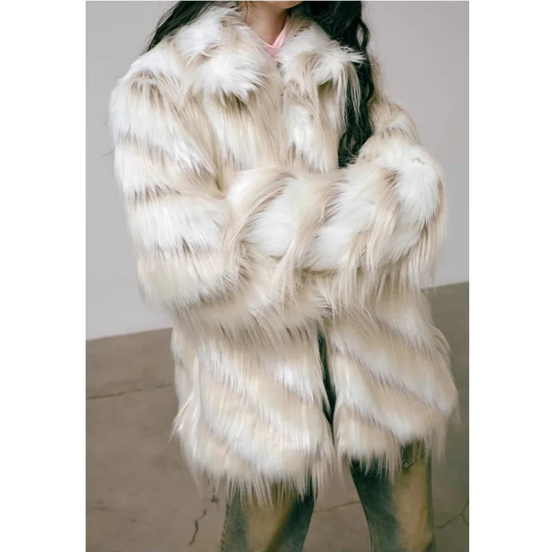 Autumn Winter Fur Coat Women Puffy Jacket Vintage Thickened Warm Windbreaker Streetwear Faux Fur Jacket Long Sleeve Outerwear