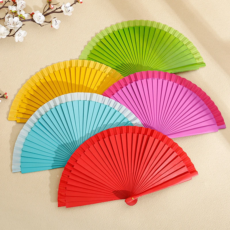 1PC Vintage Chinese Style Hand Held Folding Fan Pure Color Wood Fan Dance Performance Props Wedding Party Decor Crafts Folding Fan Hand Fan Wooden Hand Fan