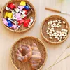 Round Rattan Fruit Basket Bowls Natural Wicker Boho Woven Storage Baskets Bread Tray for Kitchen Coffee Table Farmhouse 2