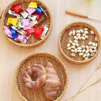 Round Rattan Fruit Basket Bowls Natural Wicker Boho Woven Storage Baskets Bread Tray for Kitchen Coffee Table Farmhouse 2