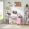 Computer Desk with 2 Fabric Drawers - Reversible Home Office Desk with Power Outlet & LED Lights, 53" Writing Desk with Monitor 2
