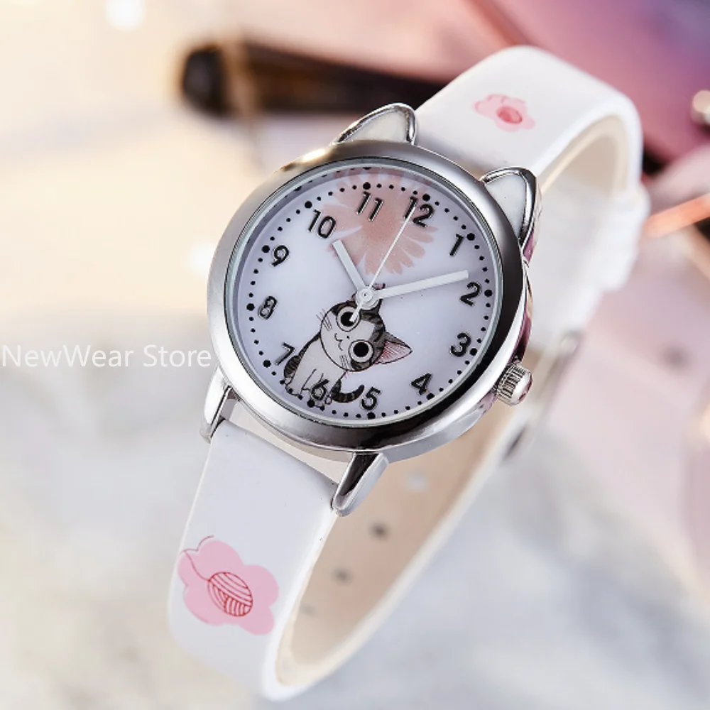 Cute Cheese Cat Pattern Kids Watches Girls Quartz Analog Child Watches for Women Student Clock Gift Relogio Feminino 2