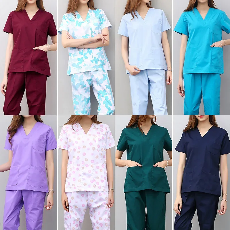 Medical Uniform viaoli Scrubs Uniform Suit Beauty Pet Shop Spa Uniform Salon Womens Scrub Set Work wear Scrub Suit Coat + pants