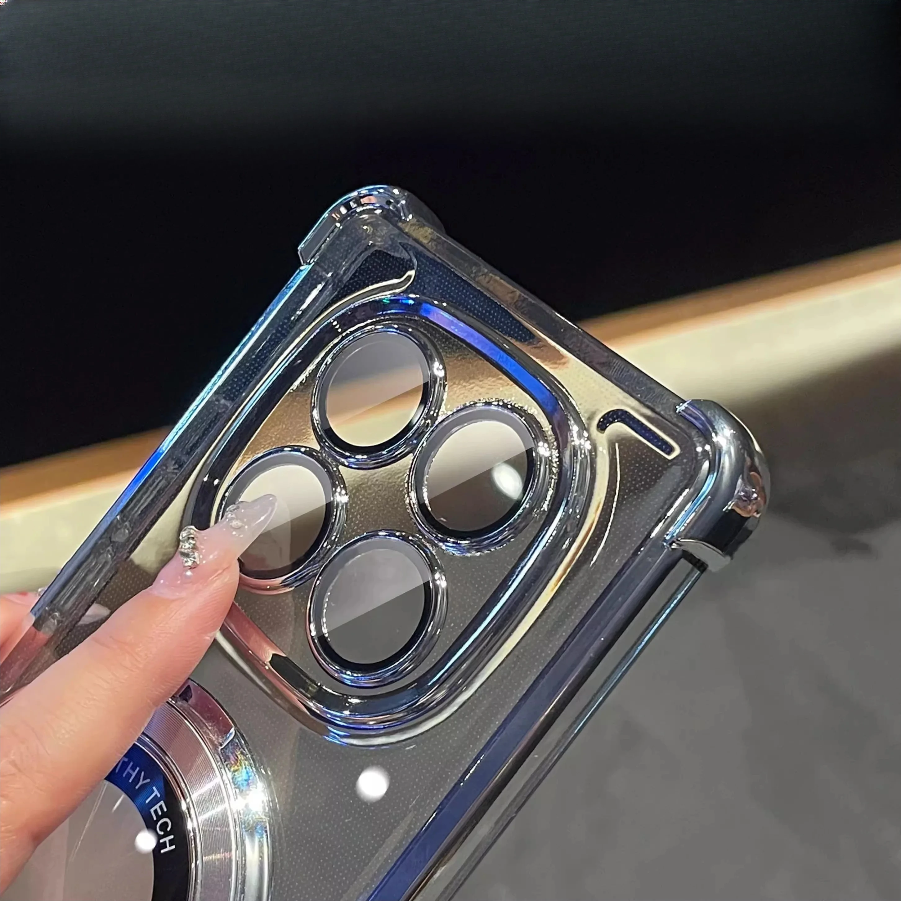 Luxury Plated Mirror Ring Holder Case with Airbag Cushioning