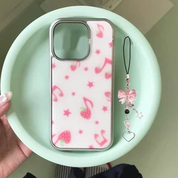 Pink Strawberry Stars & Hearts Cute Girl Phone Case Cover - iPhone 15 (With chain)