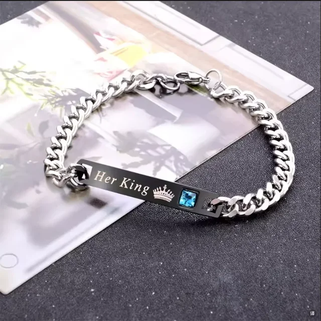 2 styles sa reine son roi noir Rose couleur or femmes mâle chaîne cristal Couple Bracelet pour hommes Femmo sur les mains bijoux