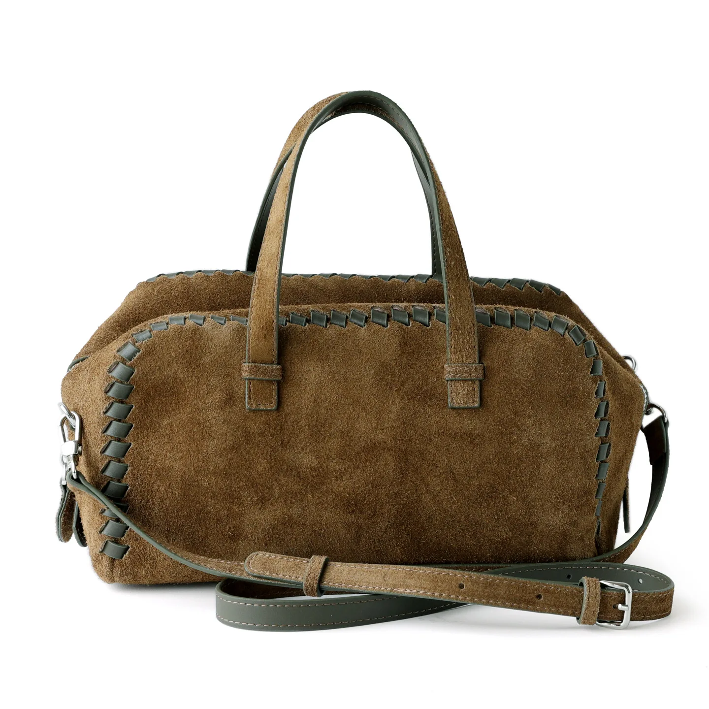 Vintage Matte Cowhide Woven Matte Large Capacity Portable Boston Pillow Bag Single Shoulder Crossbody Leather Women's Bag