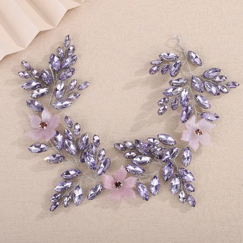 Trendy Rhinestone Flower Wedding Headband Silver Purple Bridal Hair Accessories Red Party Hairband Headpiece for Women Hair Vine