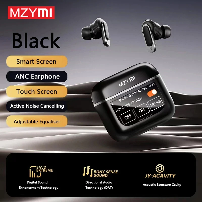 

MZYMI TWS V8 ANC+ENC Headphones Noise Cancelling Wireless Bluetooth Earbuds LCD Touch Screen display Headset waterproof Earphone