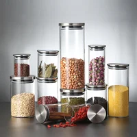 250-650ML Glass Canister Stainless Steel Cover Glass Spice Jars Storage Tank Coffee Bean Food Containers Kitchen Accessories 1