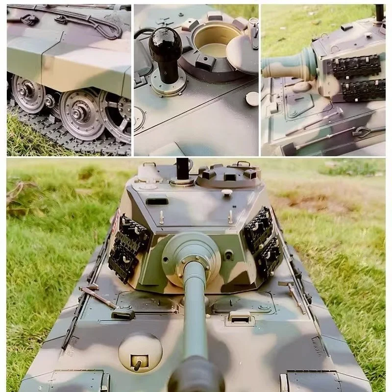 헝롱 3888A 독일 킹 타이거 중장갑 원격 조종 탱크 금속 트랙 군사 전투 모형 연기 효과 포함 남아용 장난감