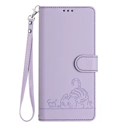 Cat Design Flip Wallet Leather Phone Case - Magnetic Protective Cover for OPPO A5 5G Global (Purple(YB-cat))