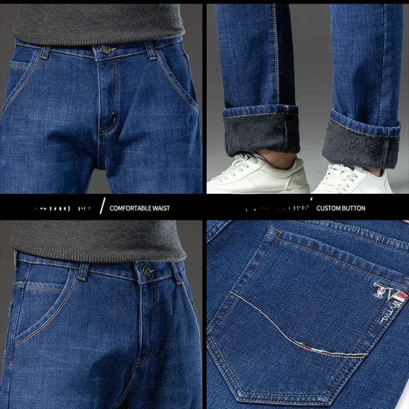 Stretch Fleece Thick Warm Loose Straight Leg Jeans Autumn and Winter Men Plus Size Cargo Hosen Frauen 6