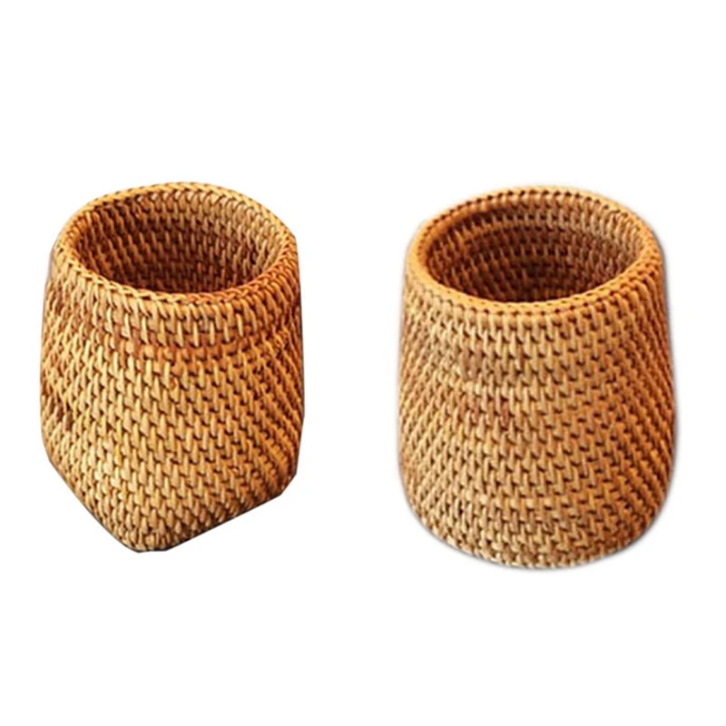 ABGH-2 Pcs Rattan Chopsticks Tube Shovel Spoons Bucket Dinner Knives Forks Tableware Storage Box Home Storage Baskets, C & B