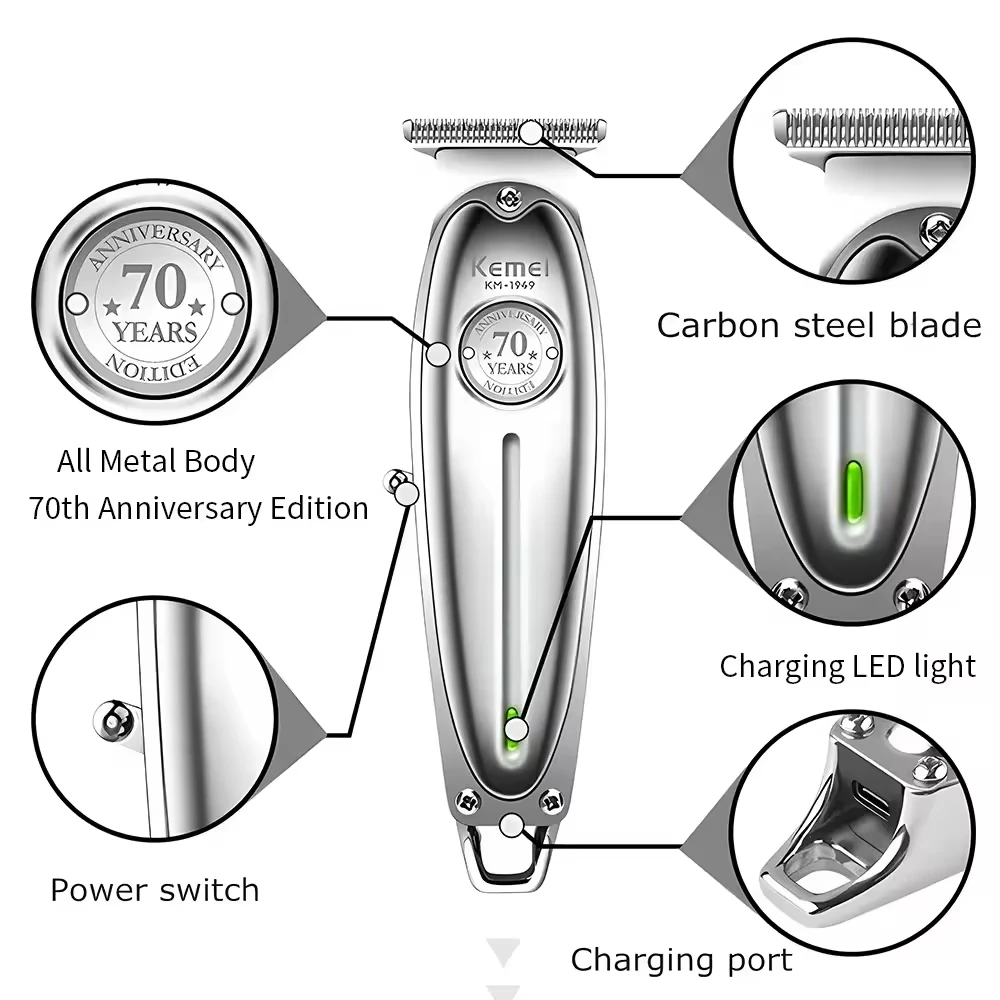 Kemei KM-1949 Gold or Sliver All metal Electric Hair Clipper KM-2028 Rechargeable Men's Shaver Professional Cordless Trimmer 2
