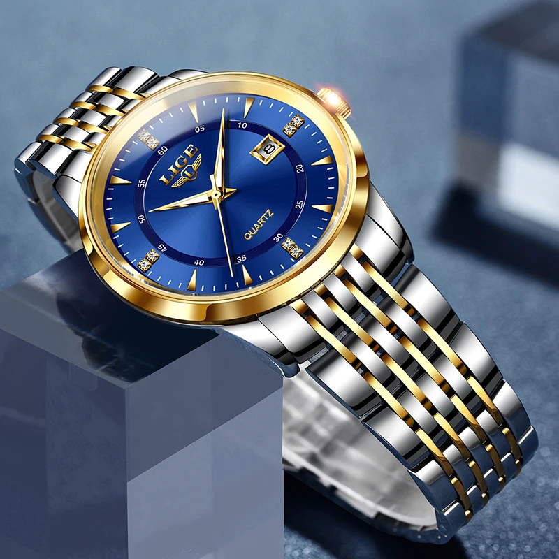 LIGE New Gold Watch Women Watches Ladies Creative Steel Women's Bracelet Watches Fashion Waterproof Chronograph Relogio Feminino